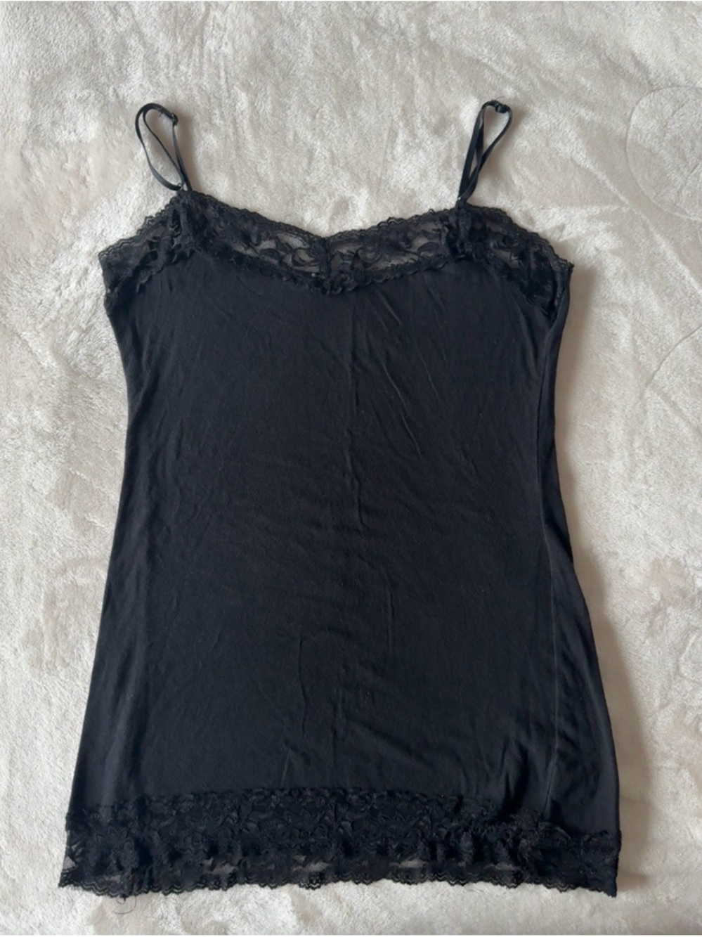 Zenana Outfitters black lace trim camisole tank top adjustable spaghetti strap L